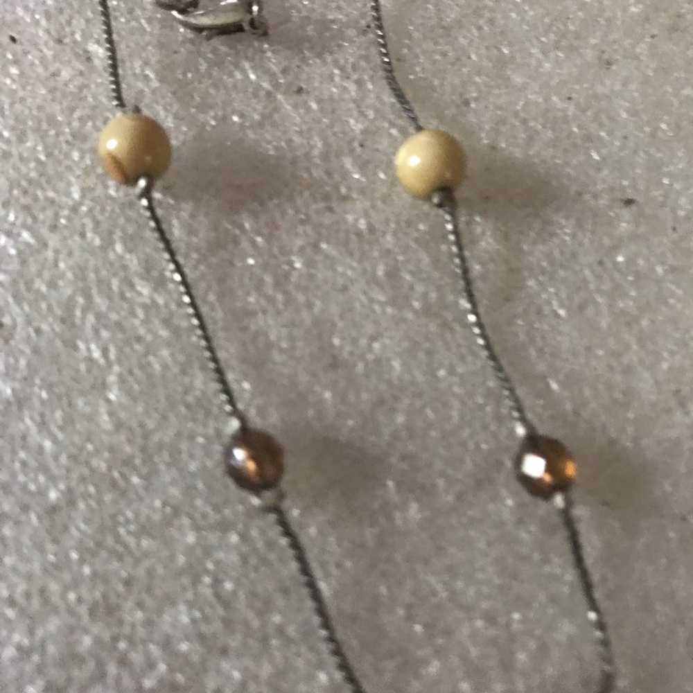 Delicate Beaded Chain Necklace in Cream and Brown
